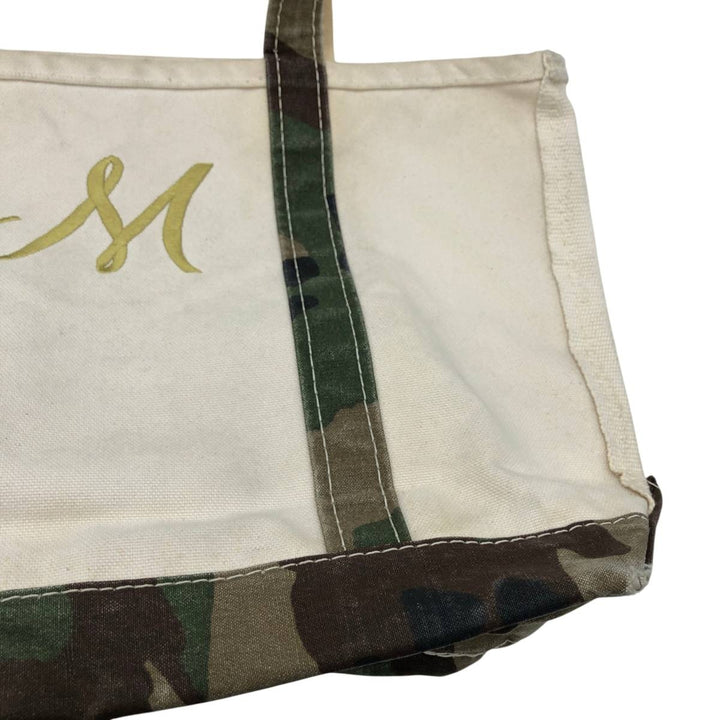 LLBean BOAT AND TOTE Camouflage Pattern Woodland Camo Tote Bag, Made in USA cotton unbleached Vintage Second Hand
