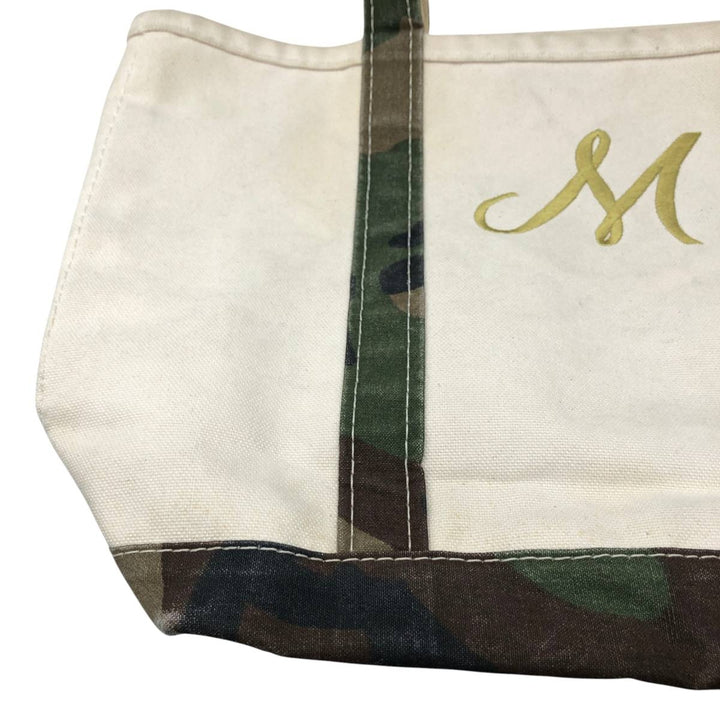 LLBean BOAT AND TOTE Camouflage Pattern Woodland Camo Tote Bag, Made in USA cotton unbleached Vintage Second Hand