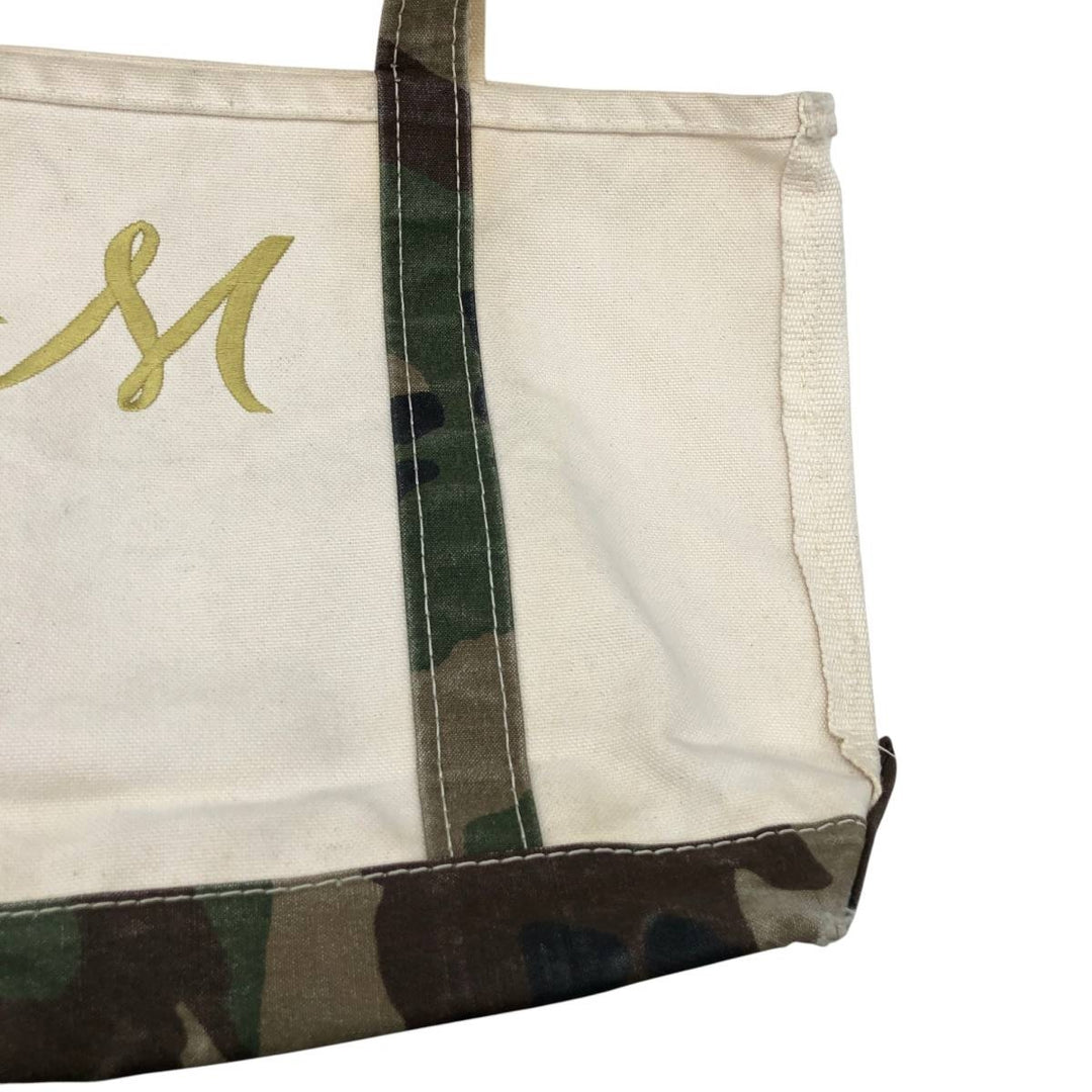 LLBean BOAT AND TOTE Camouflage Pattern Woodland Camo Tote Bag, Made in USA cotton unbleached Vintage Second Hand