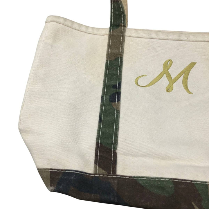 LLBean BOAT AND TOTE Camouflage Pattern Woodland Camo Tote Bag, Made in USA cotton unbleached Vintage Second Hand