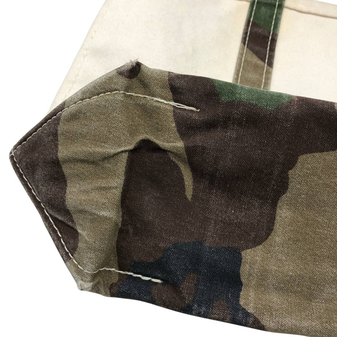 LLBean BOAT AND TOTE Camouflage Pattern Woodland Camo Tote Bag, Made in USA cotton unbleached Vintage Second Hand