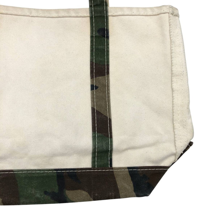LLBean BOAT AND TOTE Camouflage Pattern Woodland Camo Tote Bag, Made in USA cotton unbleached Vintage Second Hand