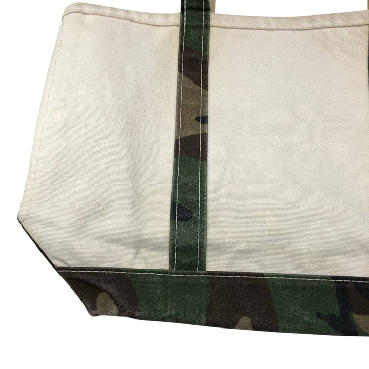 LLBean BOAT AND TOTE Camouflage Pattern Woodland Camo Tote Bag, Made in USA cotton unbleached Vintage Second Hand