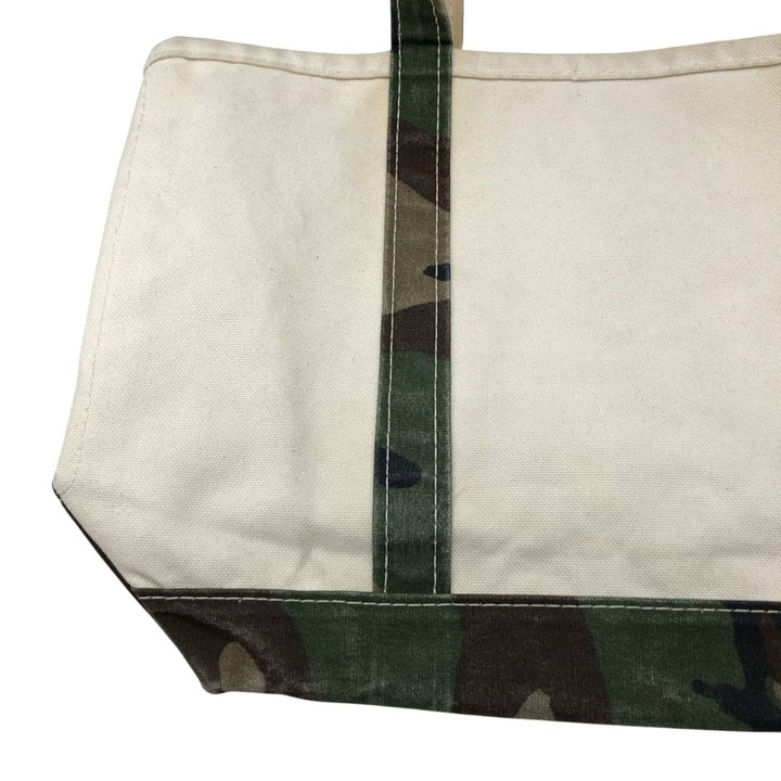 LLBean BOAT AND TOTE Camouflage Pattern Woodland Camo Tote Bag, Made in USA cotton unbleached Vintage Second Hand