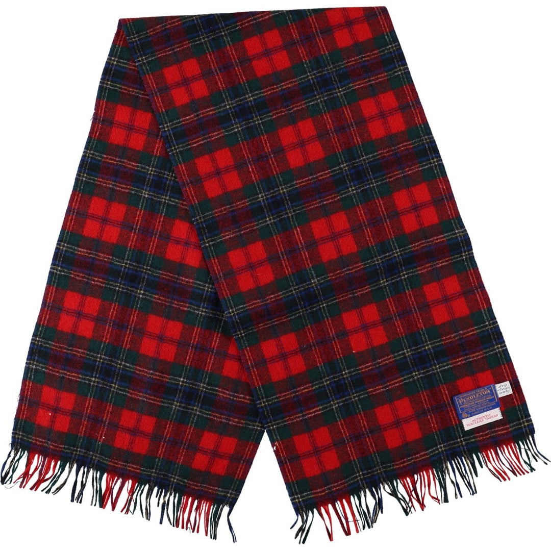 1970'S Pendleton Check Pattern Tartan Wool Scarf, Made in USA, Vintage wool red type Vintage Second Hand