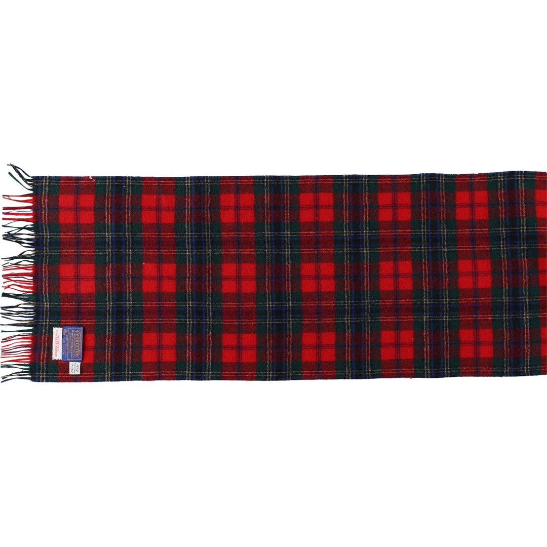 1970'S Pendleton Check Pattern Tartan Wool Scarf, Made in USA, Vintage wool red type Vintage Second Hand