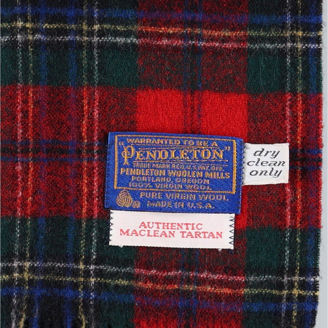 1970'S Pendleton Check Pattern Tartan Wool Scarf, Made in USA, Vintage wool red type Vintage Second Hand