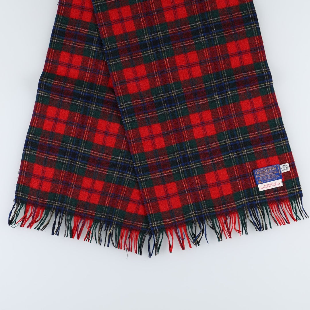 1970'S Pendleton Check Pattern Tartan Wool Scarf, Made in USA, Vintage wool red type Vintage Second Hand