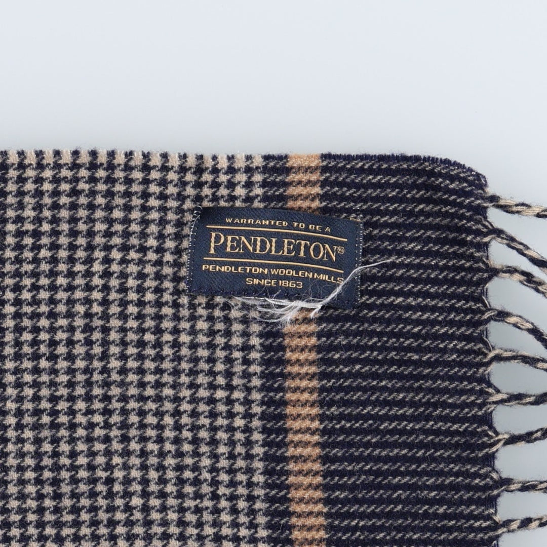 Pendleton Houndstooth Pattern Border Pattern Wool Scarf unclear navy blue type Vintage Second Hand