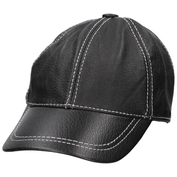 VICTORIA Leather Cap, One Size Fits All genuine leather black type Vintage Second Hand