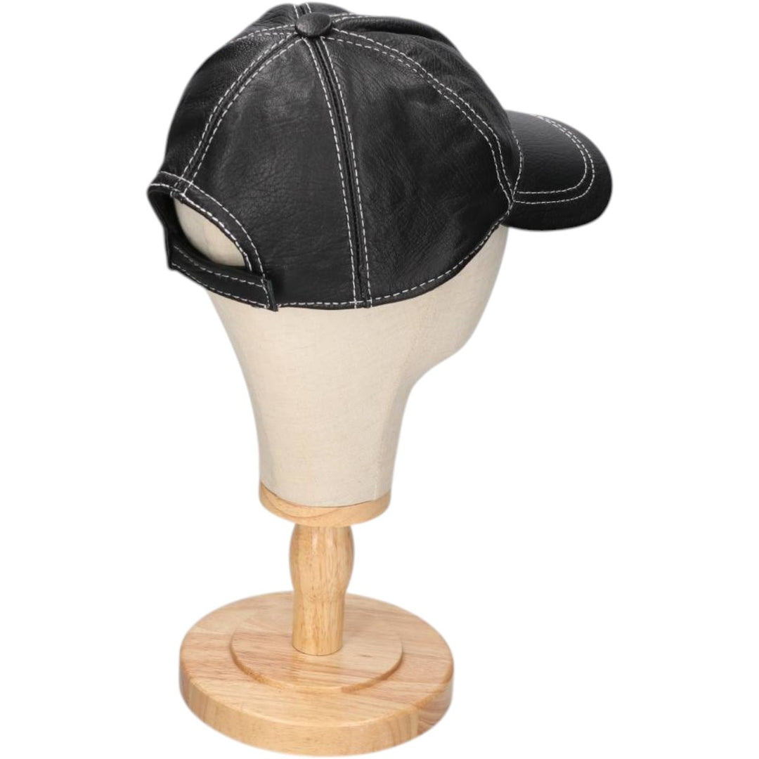 VICTORIA Leather Cap, One Size Fits All genuine leather black type Vintage Second Hand