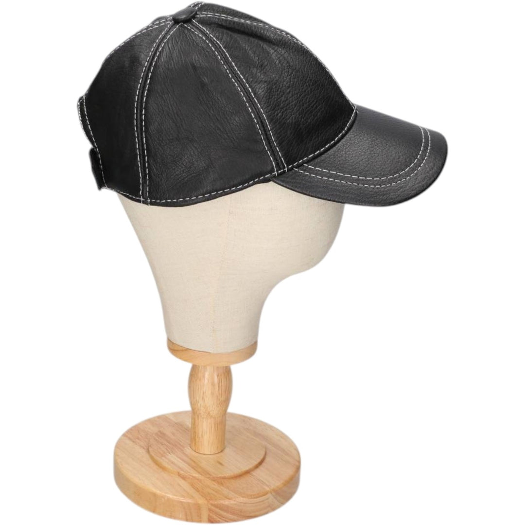 VICTORIA Leather Cap, One Size Fits All genuine leather black type Vintage Second Hand