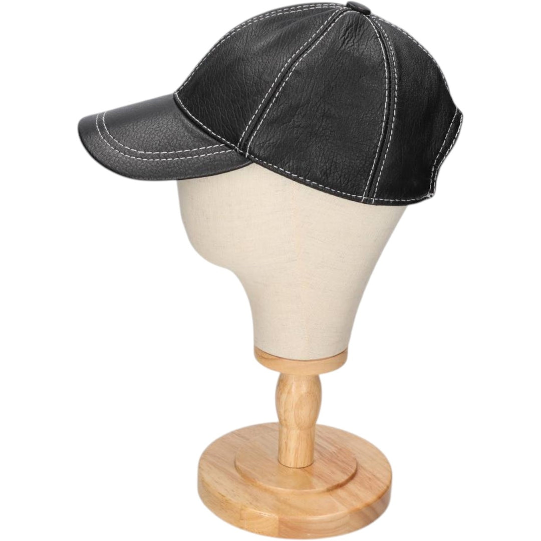 VICTORIA Leather Cap, One Size Fits All genuine leather black type Vintage Second Hand