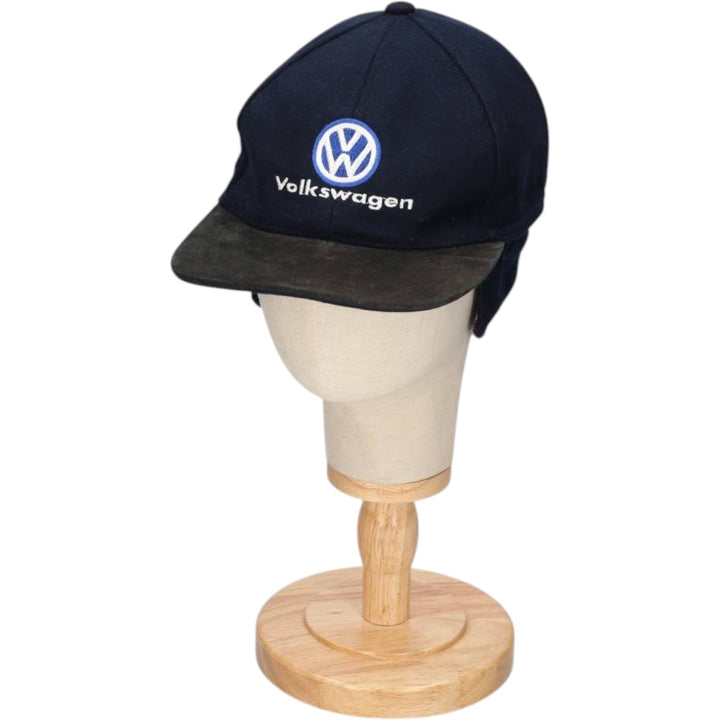 VOLKSWAGEN Earflap Suede Leather Brim Cap (One Size Fits All) unclear navy blue type Vintage Second Hand