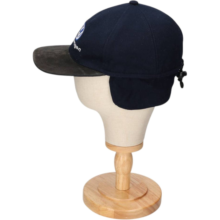 VOLKSWAGEN Earflap Suede Leather Brim Cap (One Size Fits All) unclear navy blue type Vintage Second Hand