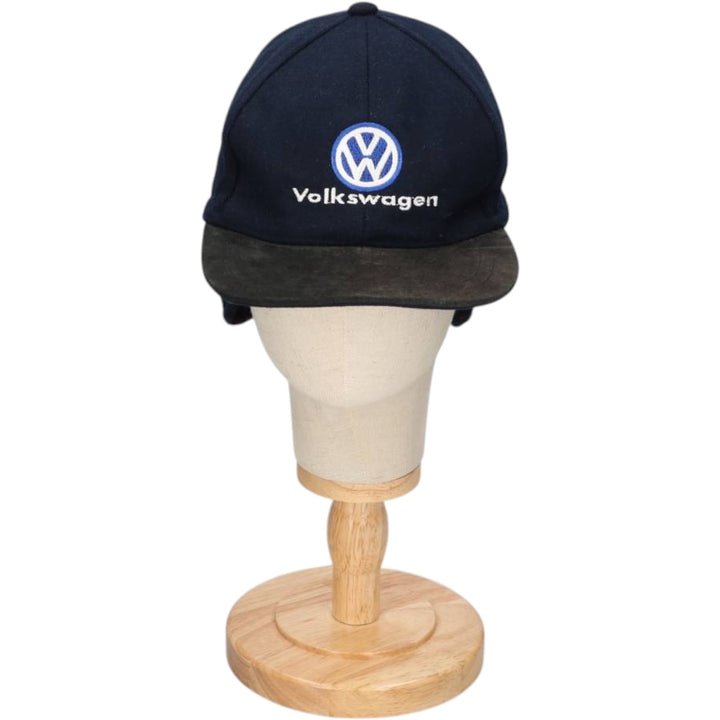 VOLKSWAGEN Earflap Suede Leather Brim Cap (One Size Fits All) unclear navy blue type Vintage Second Hand
