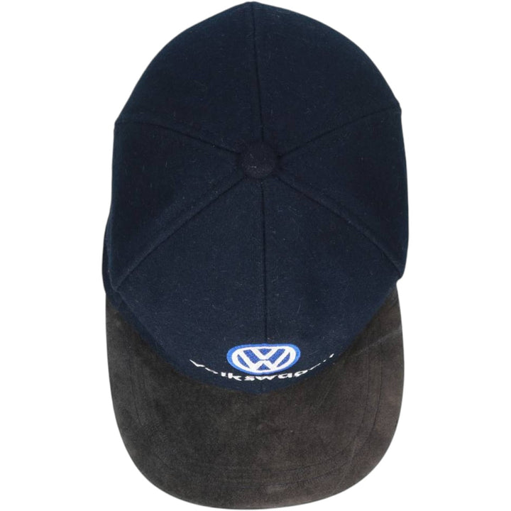 VOLKSWAGEN Earflap Suede Leather Brim Cap (One Size Fits All) unclear navy blue type Vintage Second Hand