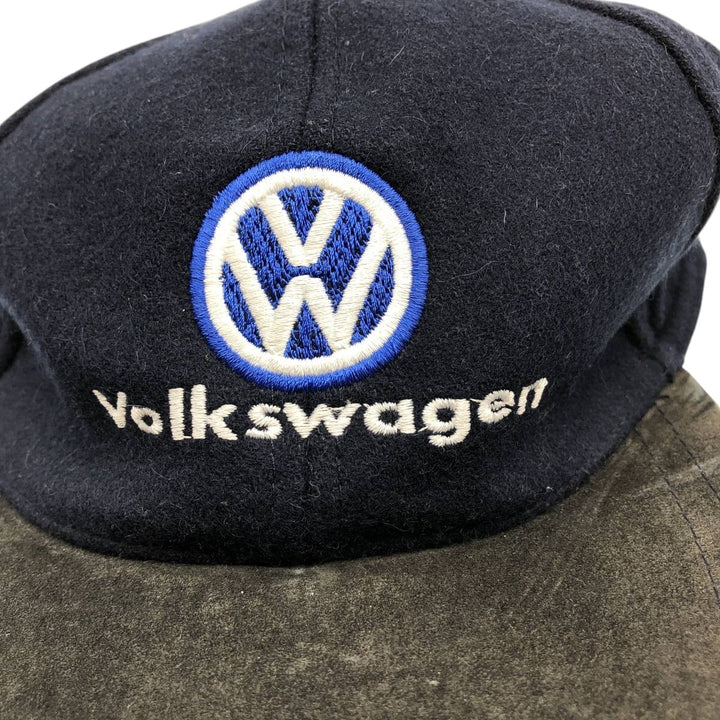 VOLKSWAGEN Earflap Suede Leather Brim Cap (One Size Fits All) unclear navy blue type Vintage Second Hand