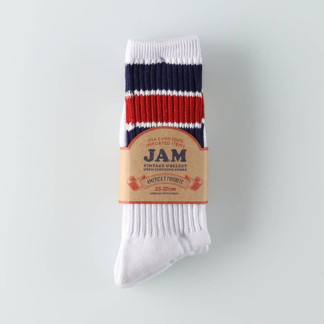JAM Original Striped Long Socks, Size 25-10.6 inches, 2-Pair Set, White cotton white type Vintage Second Hand
