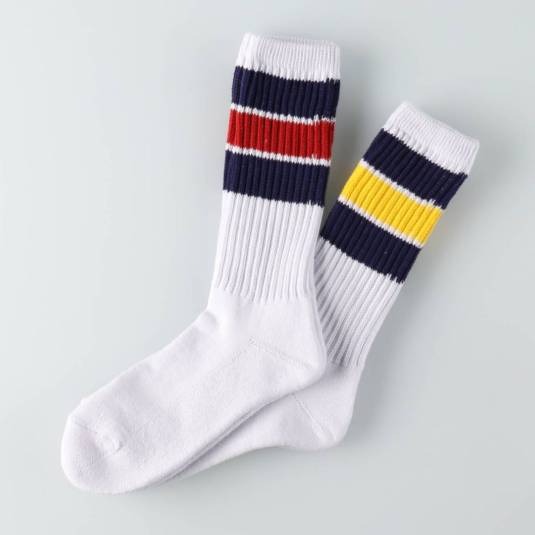 JAM Original Striped Long Socks, Size 25-10.6 inches, 2-Pair Set, White cotton white type Vintage Second Hand