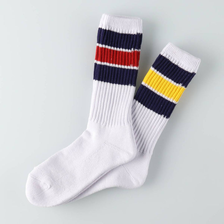 JAM Original Striped Long Socks, Size 25-10.6 inches, 2-Pair Set, White cotton white type Vintage Second Hand