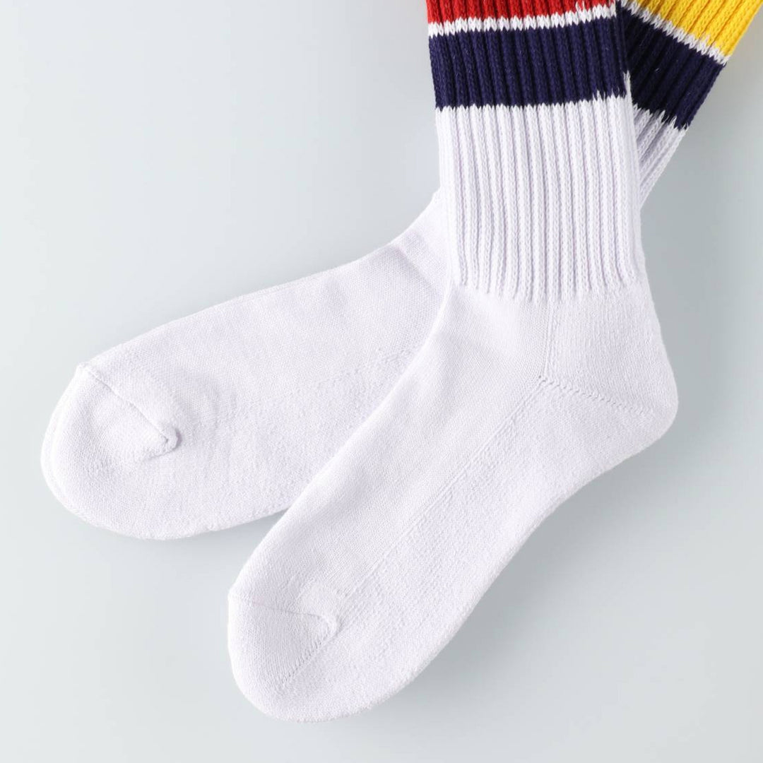JAM Original Striped Long Socks, Size 25-10.6 inches, 2-Pair Set, White cotton white type Vintage Second Hand