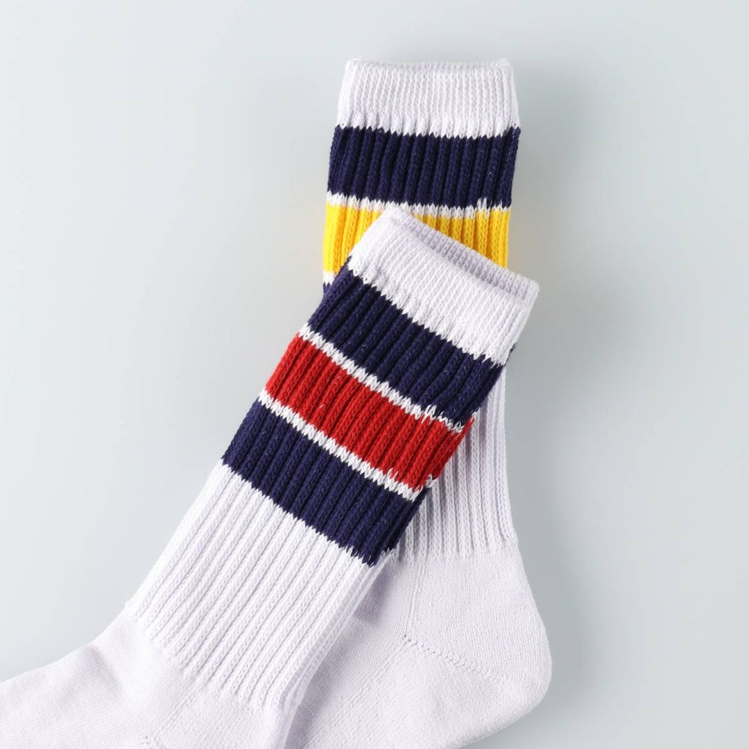 JAM Original Striped Long Socks, Size 25-10.6 inches, 2-Pair Set, White cotton white type Vintage Second Hand