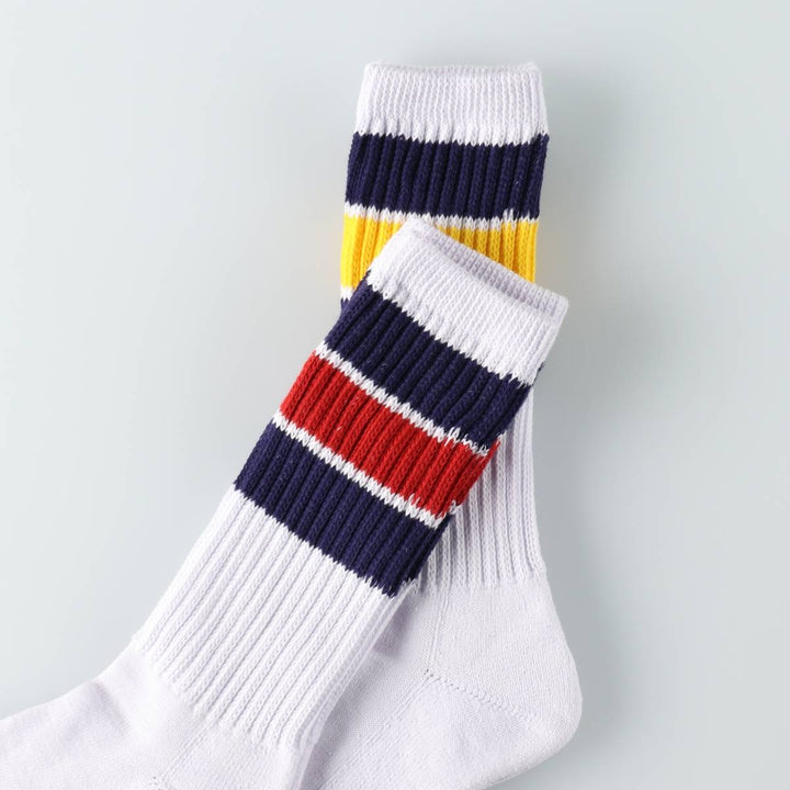 JAM Original Striped Long Socks, Size 25-10.6 inches, 2-Pair Set, White cotton white type Vintage Second Hand