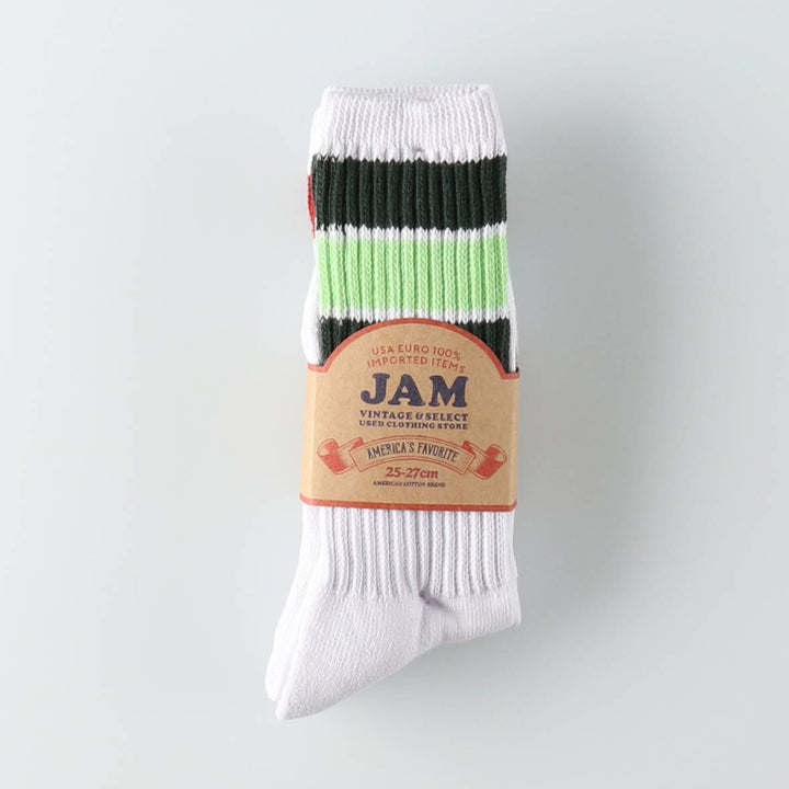 JAM Original Striped Long Socks, Size 25-10.6 inches, 2-Pair Set, White cotton white type Vintage Second Hand