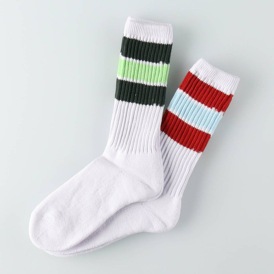 JAM Original Striped Long Socks, Size 25-10.6 inches, 2-Pair Set, White cotton white type Vintage Second Hand