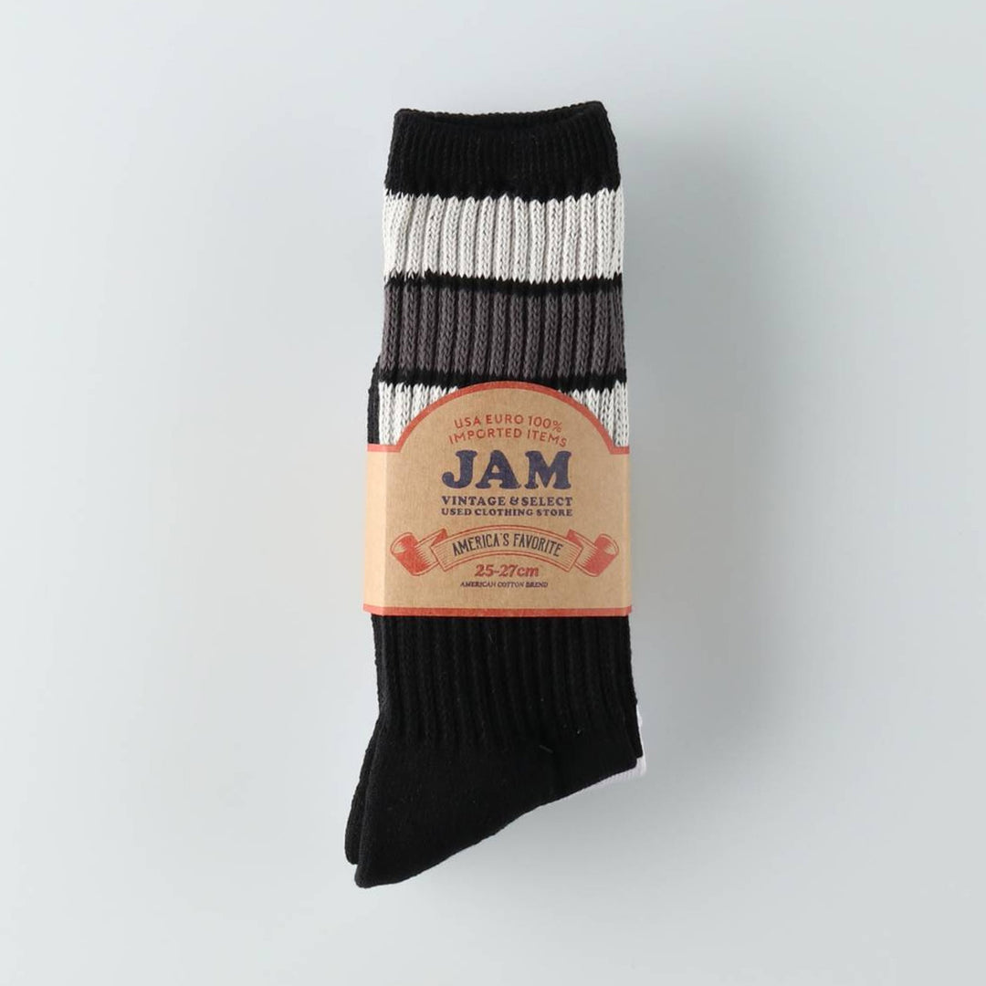 JAM Original Striped Long Socks, Size 25-10.6 inches, 2-Pair Set, Black cotton black type Vintage Second Hand