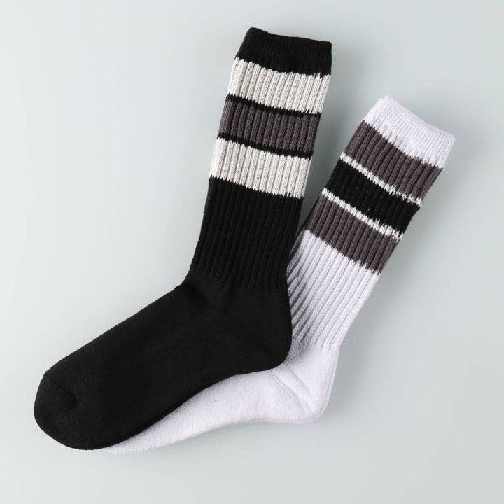 JAM Original Striped Long Socks, Size 25-10.6 inches, 2-Pair Set, Black cotton black type Vintage Second Hand