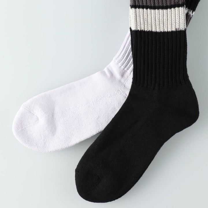 JAM Original Striped Long Socks, Size 25-10.6 inches, 2-Pair Set, Black cotton black type Vintage Second Hand