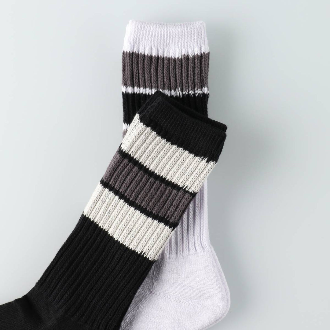 JAM Original Striped Long Socks, Size 25-10.6 inches, 2-Pair Set, Black cotton black type Vintage Second Hand