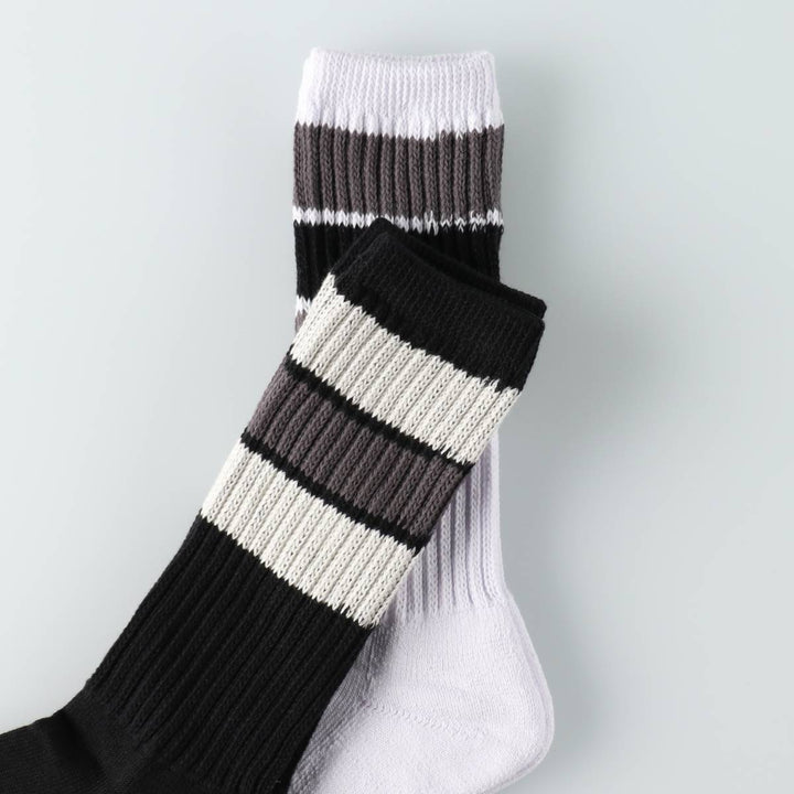 JAM Original Striped Long Socks, Size 25-10.6 inches, 2-Pair Set, Black cotton black type Vintage Second Hand