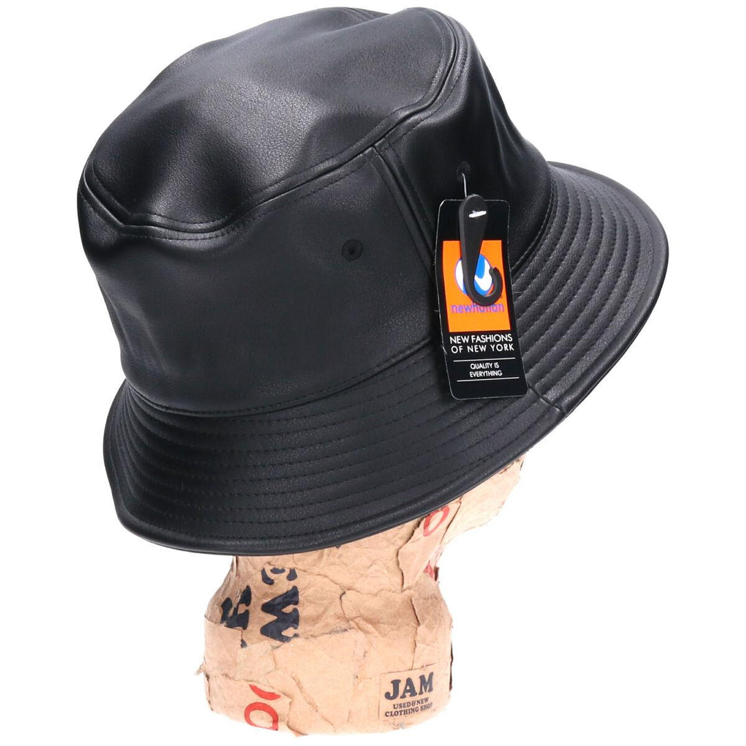 Black Newhattan Leather Bucket Hat S/M /jam1469