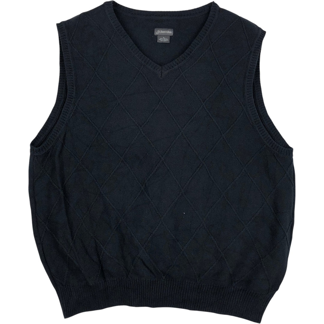 St. John's Bay Diamond Pattern V-Neck Cotton Knit Vest (Men's XL equivalent) cotton navy blue type Vintage Second Hand
