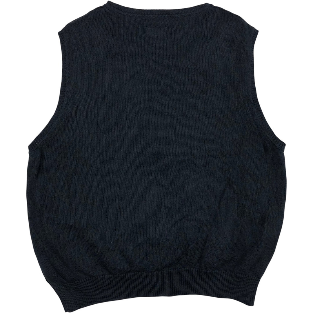St. John's Bay Diamond Pattern V-Neck Cotton Knit Vest (Men's XL equivalent) cotton navy blue type Vintage Second Hand