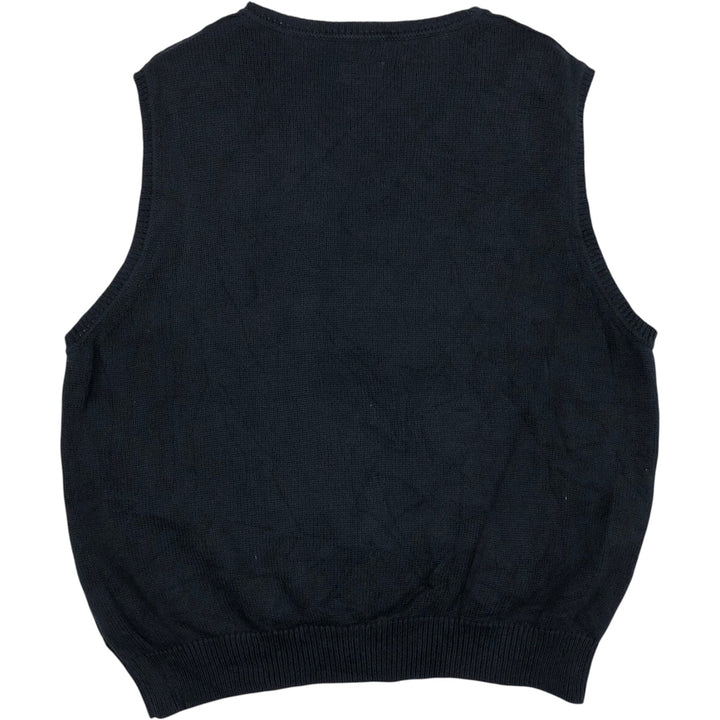 St. John's Bay Diamond Pattern V-Neck Cotton Knit Vest (Men's XL equivalent) cotton navy blue type Vintage Second Hand