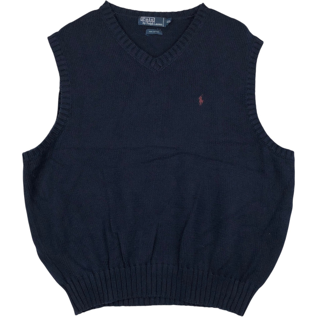 Ralph Lauren POLO by Ralph Lauren V-neck cotton knit vest, men's size XXL cotton navy blue type Vintage Second Hand