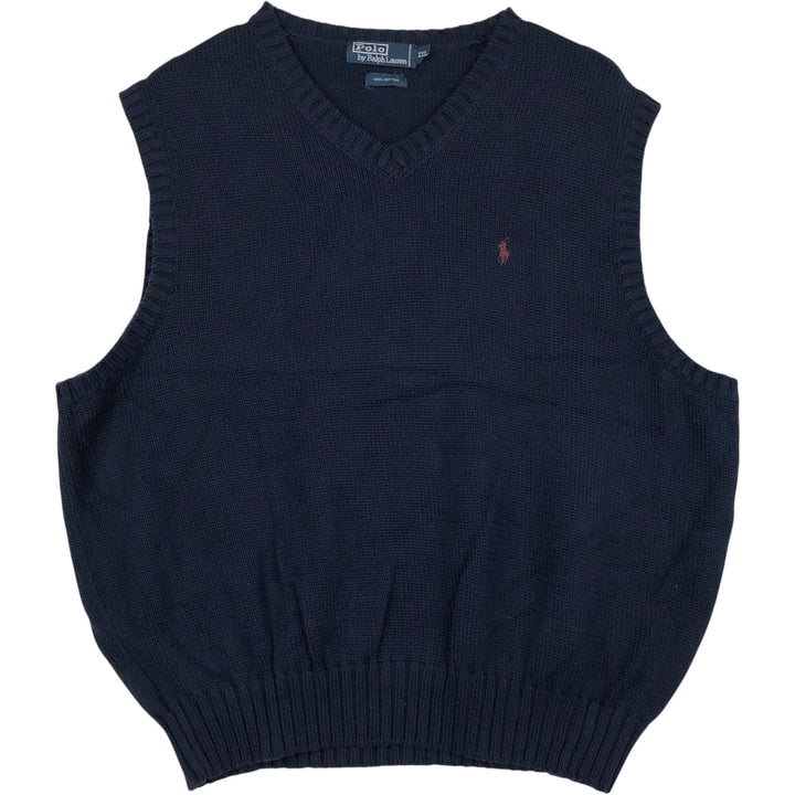 Ralph Lauren POLO by Ralph Lauren V-neck cotton knit vest, men's size XXL cotton navy blue type Vintage Second Hand