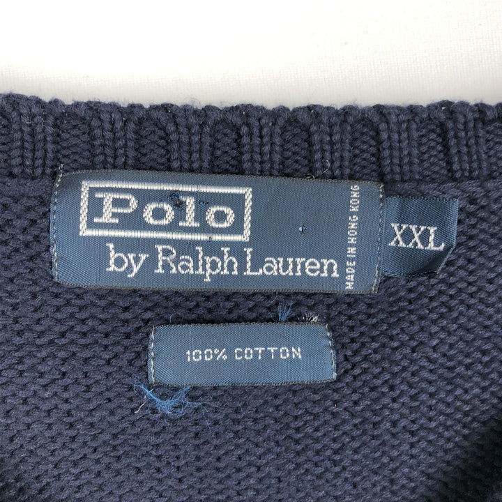 Ralph Lauren POLO by Ralph Lauren V-neck cotton knit vest, men's size XXL cotton navy blue type Vintage Second Hand