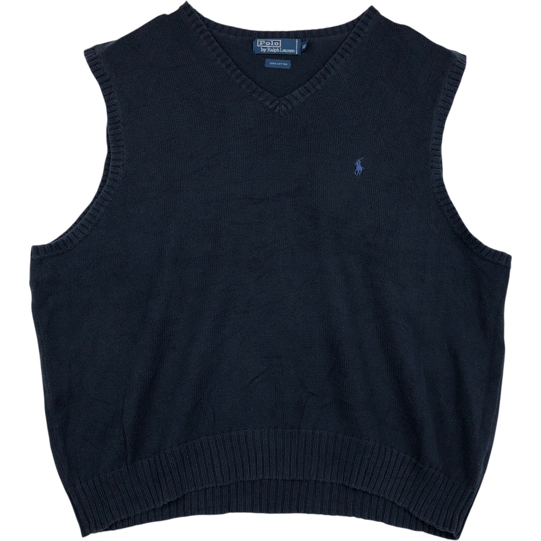 Ralph Lauren POLO by Ralph Lauren V-neck cotton knit vest, men's size XXL cotton navy blue type Vintage Second Hand