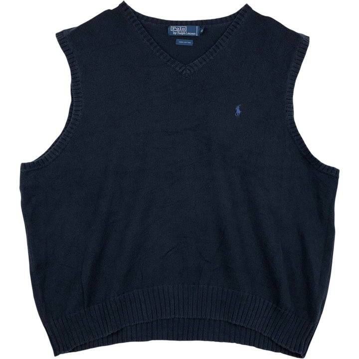 Ralph Lauren POLO by Ralph Lauren V-neck cotton knit vest, men's size XXL cotton navy blue type Vintage Second Hand