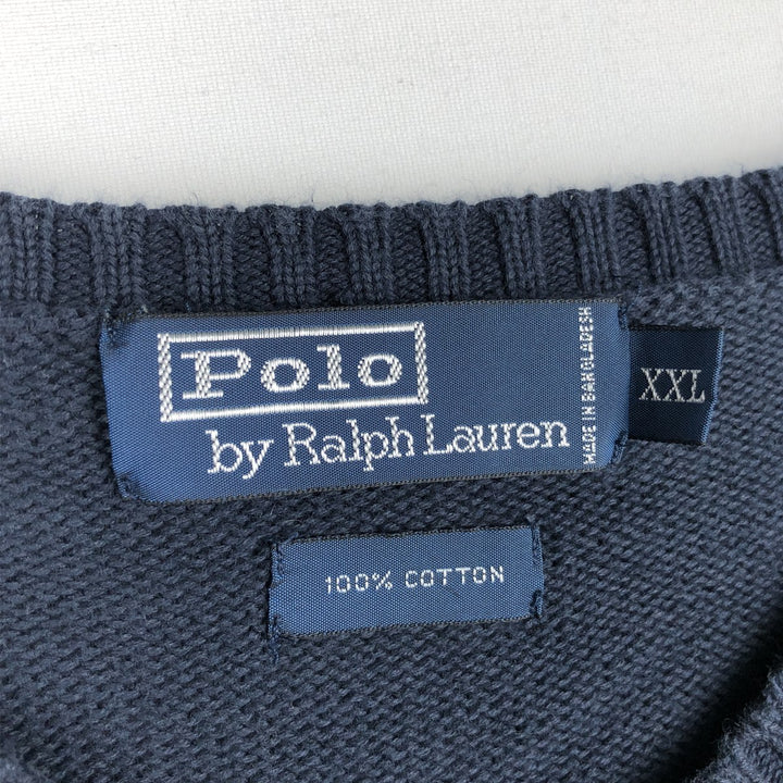 Ralph Lauren POLO by Ralph Lauren V-neck cotton knit vest, men's size XXL cotton navy blue type Vintage Second Hand