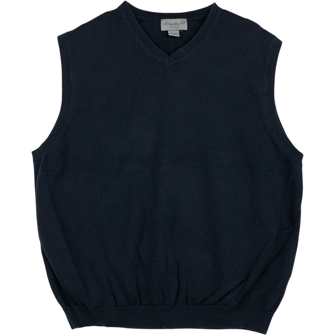 Eddie Bauer V-neck cotton knit vest, men's size XL cotton navy blue type Vintage Second Hand