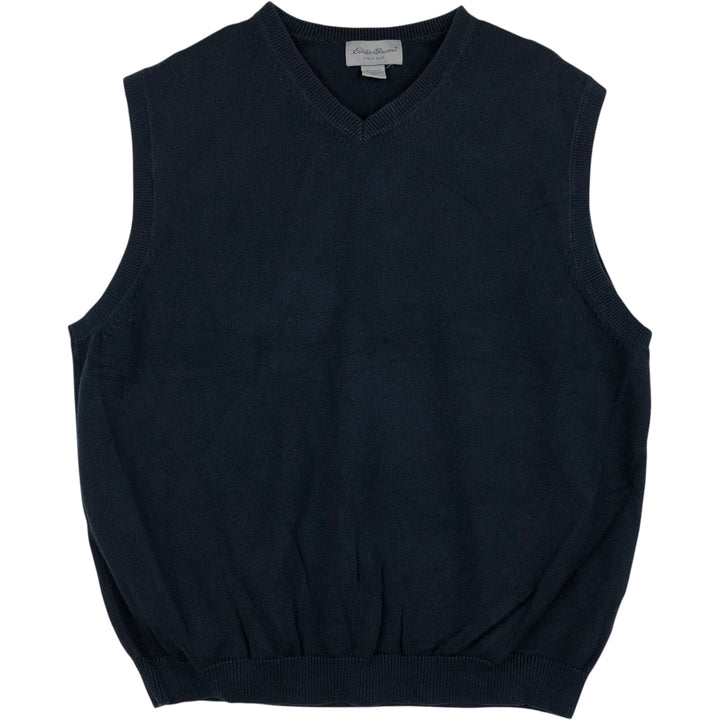 Eddie Bauer V-neck cotton knit vest, men's size XL cotton navy blue type Vintage Second Hand