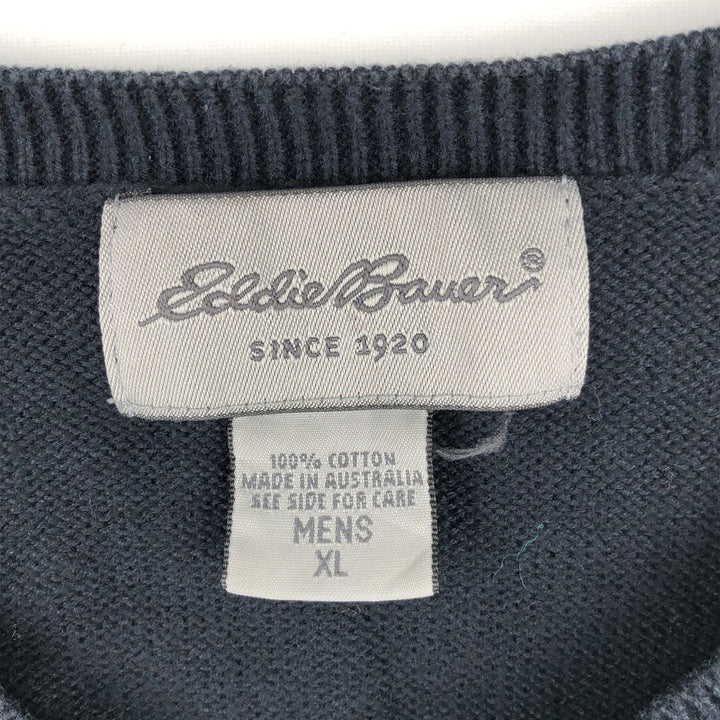 Eddie Bauer V-neck cotton knit vest, men's size XL cotton navy blue type Vintage Second Hand