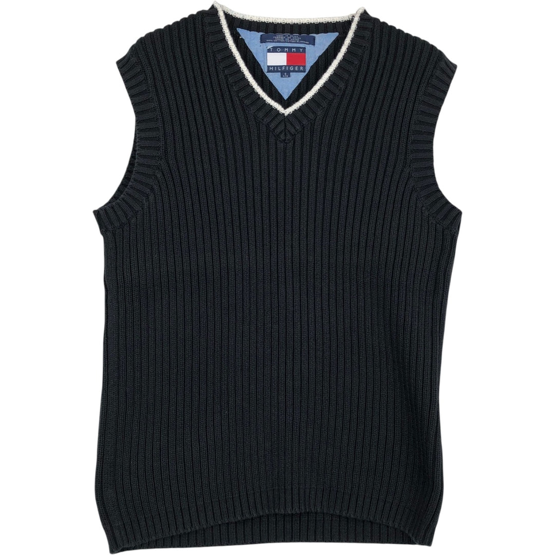 1990'S Tommy Hilfiger Ribbed V-Neck Cotton Knit Vest, Men's Size S (approx.), Vintage cotton black type Vintage Second Hand