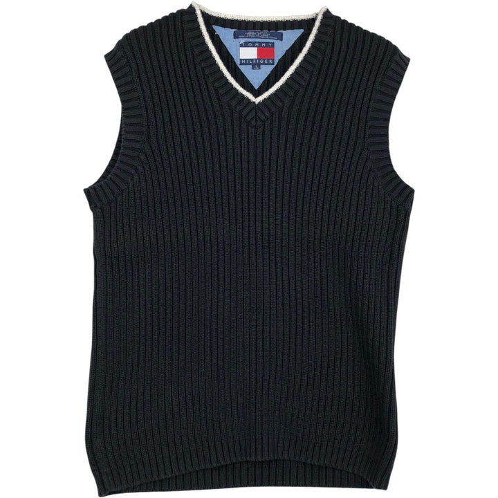 1990'S Tommy Hilfiger Ribbed V-Neck Cotton Knit Vest, Men's Size S (approx.), Vintage cotton black type Vintage Second Hand
